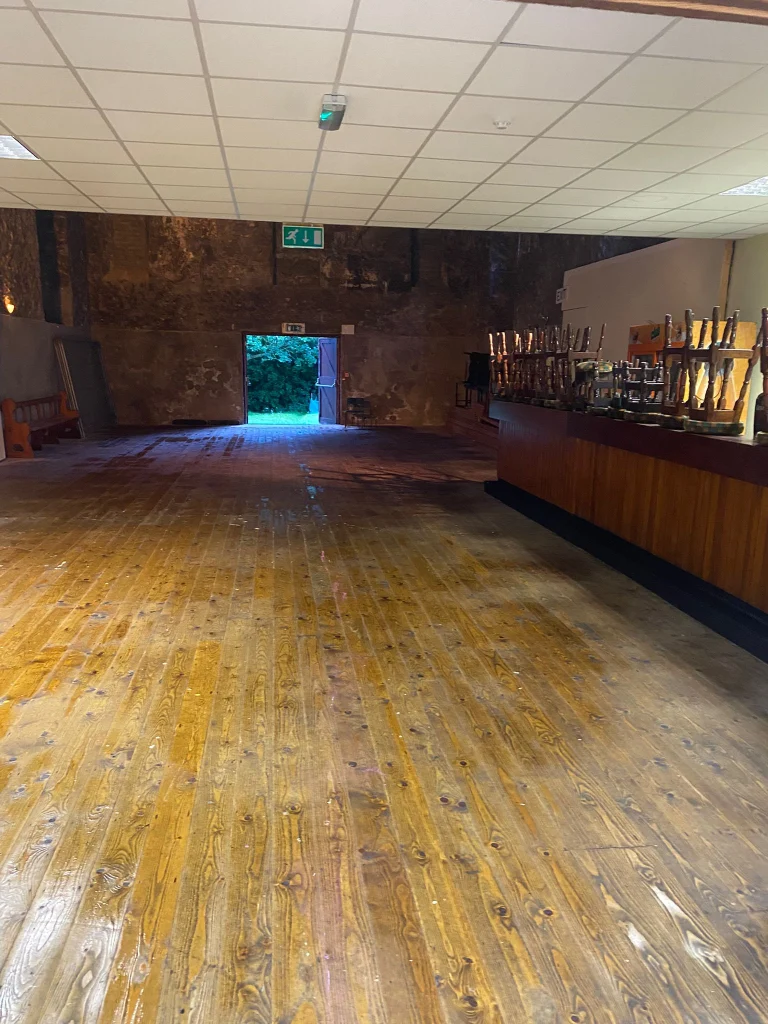 Interior of Labasheeda Hall during renovations - bar now installed in the hall